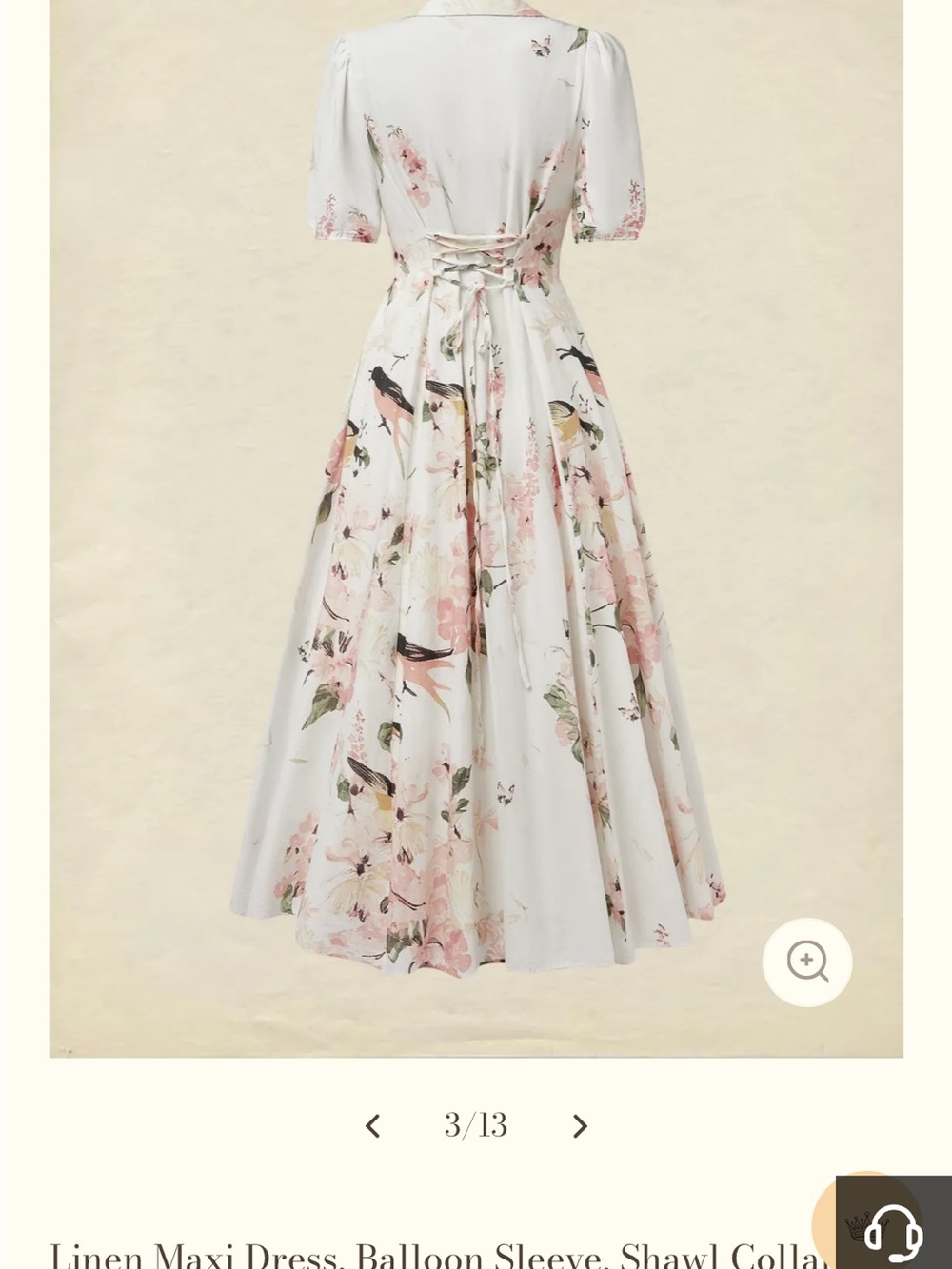 NWT Chillinen White Bird Floral Linen Dress with Puff Sleeves size L - Picture 10 of 15